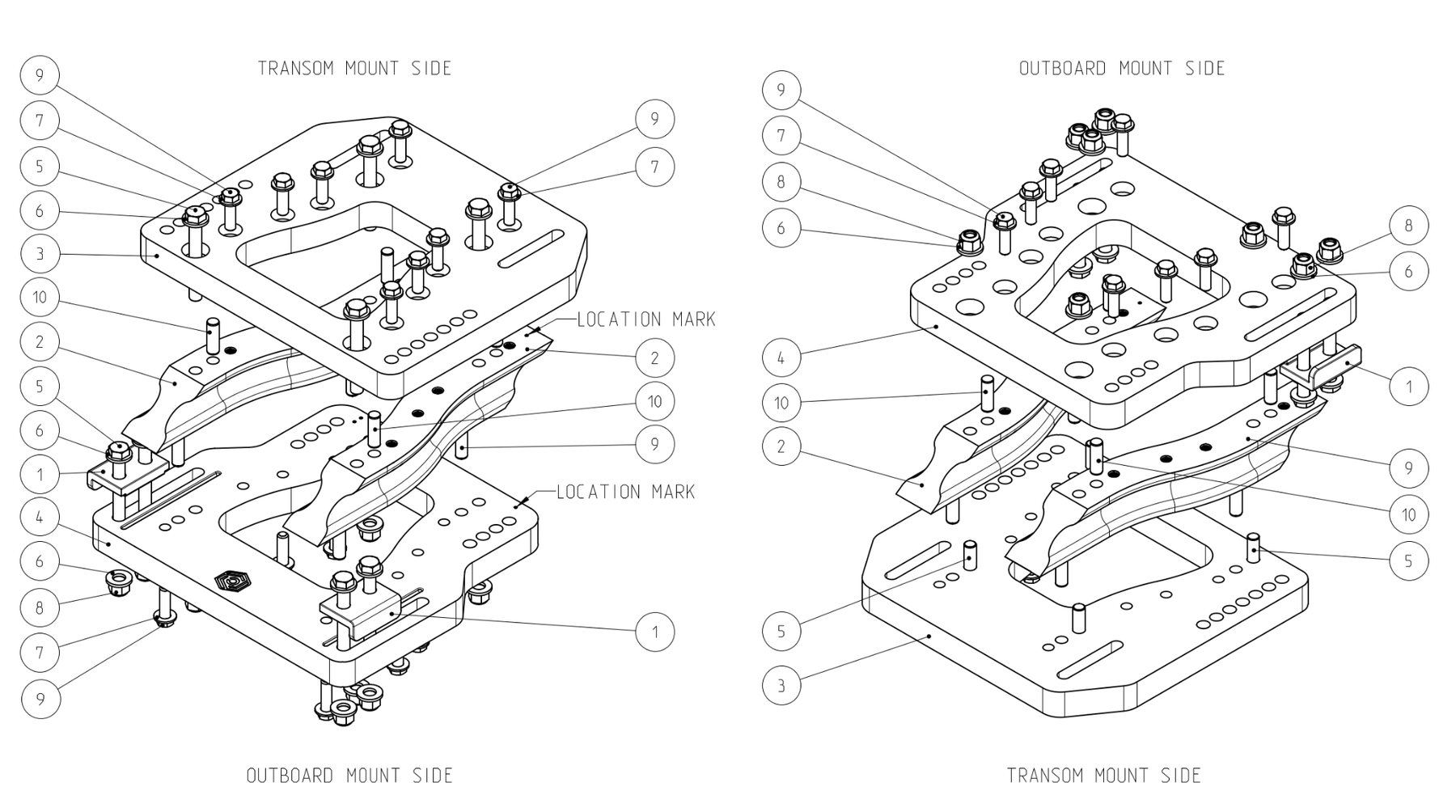 Low-resolution exploded assembly schematic showing marine component relationships
