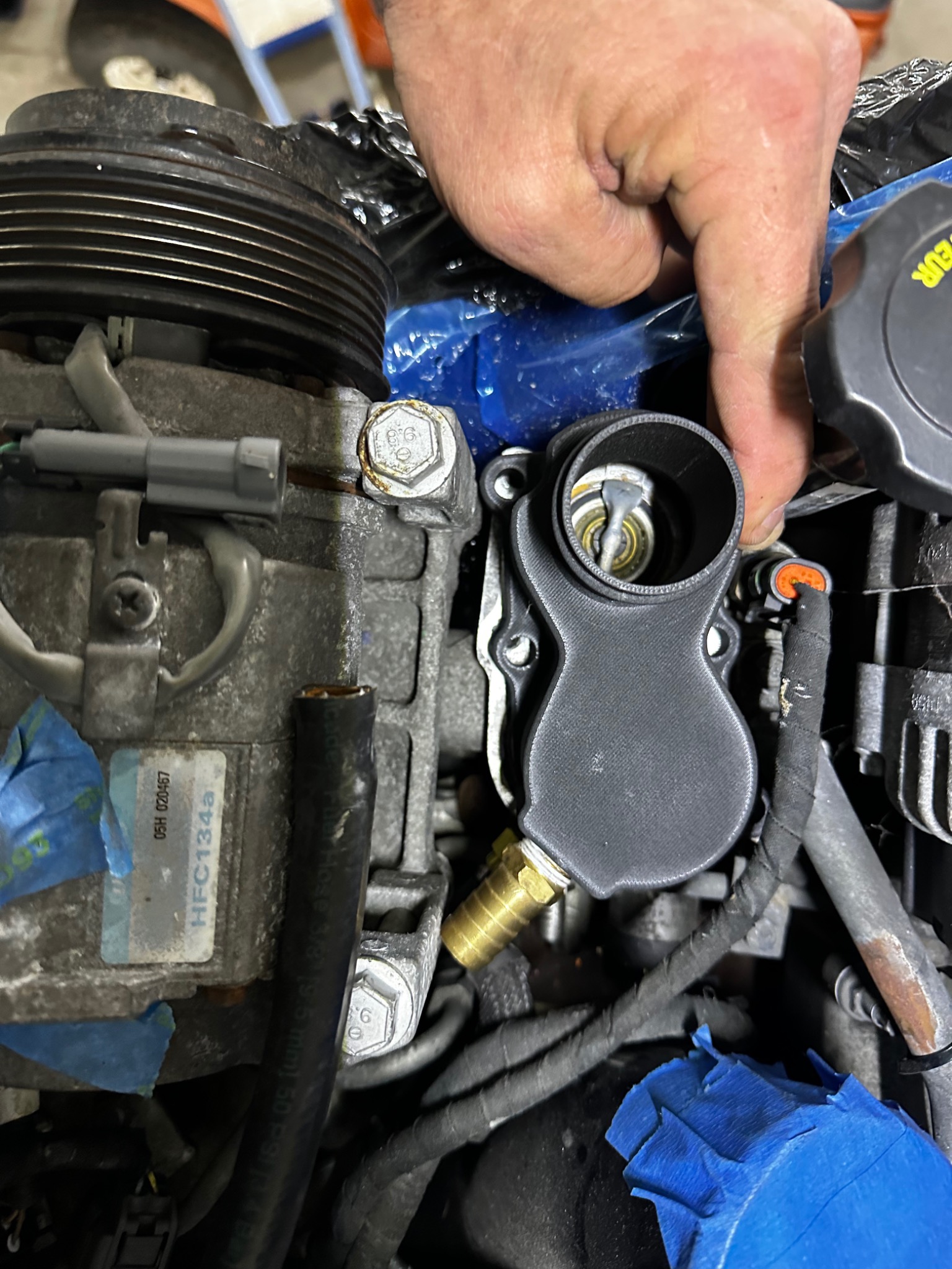 Prototype installed on an engine to validate fit, access, and function in the real application
